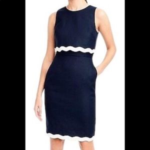 J. Crew Tweed Going Places Scalloped Mavy Blue Dress P 6 NWT